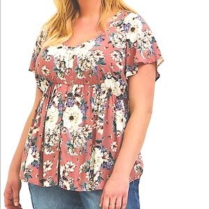 Torrid Challis Dusty Rose Floral Babydoll Top